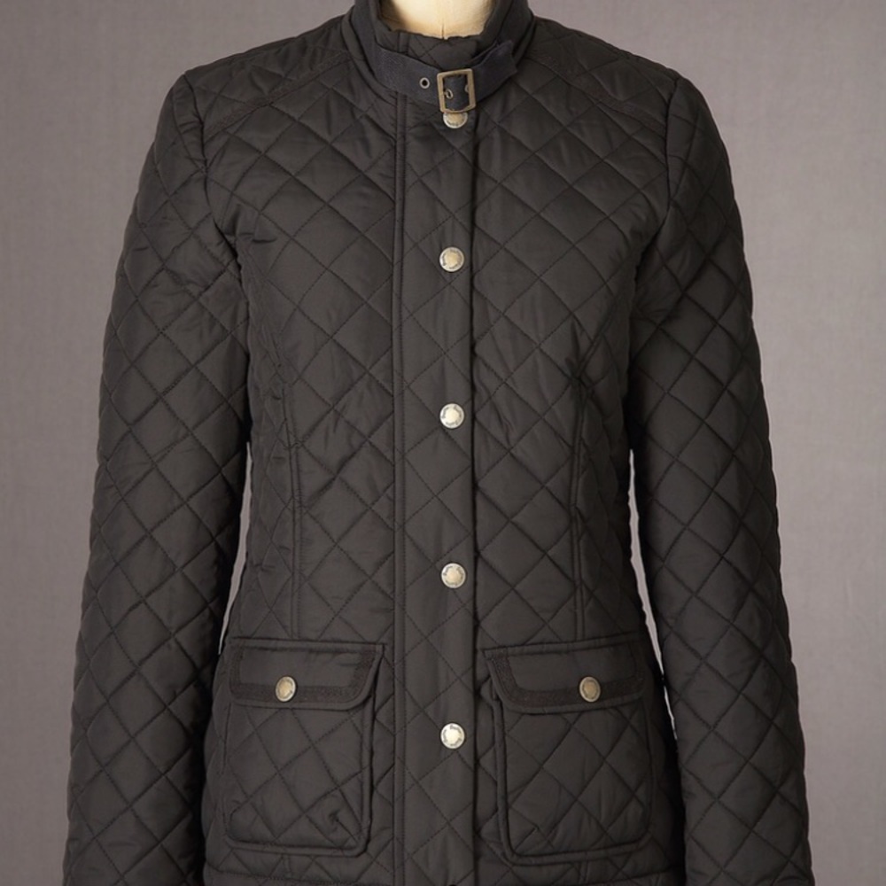 New, black Boden quilted jacket, US 2